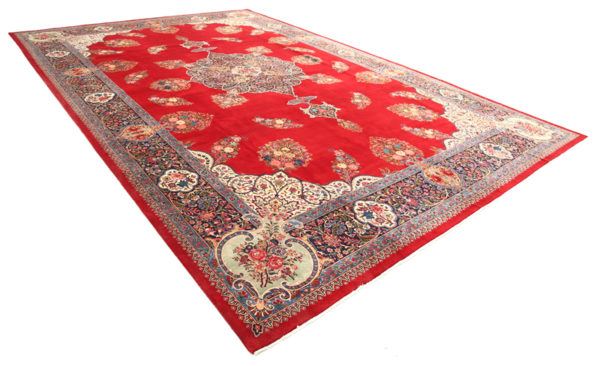 Red Tabriz 11'7" x 17'6" Floral Design with Torabi signature
