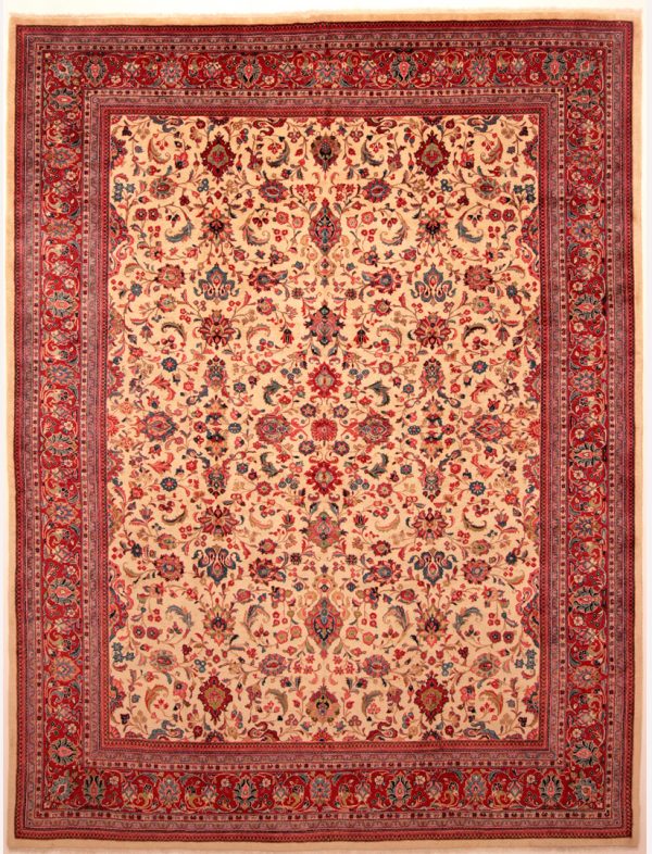 Sarough Carpet 90x160 Hand Knotted Orange Floral Wool Short Pile Rug c 