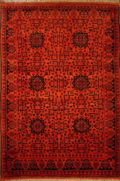 Example Typical Afghan Rug With Deep Red And Black Colors