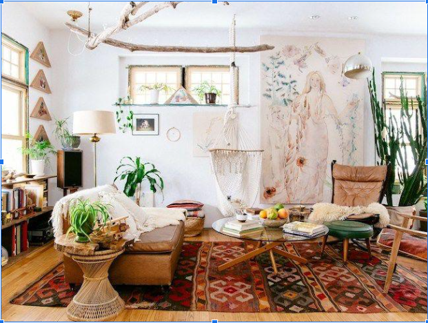 Red Rug In Bohemian Style Interior