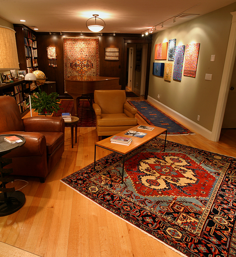 Client Home With Multiple Rugs in Living Room