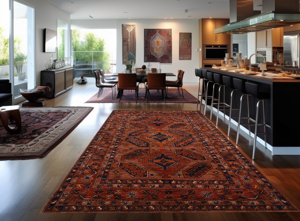 Multiple Rugs Were Used To Define Spaces.