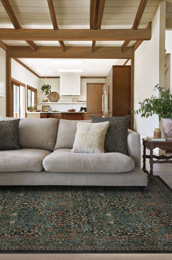 A living room with a modern style washable Persian rug