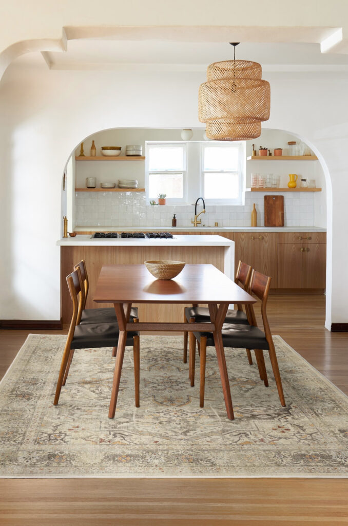A kitchen with a washable Persian rug