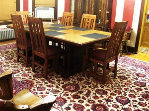Large Mashad rug in dining room