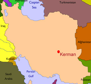 Map showing city of Kerman in Iran