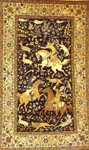 Hunting scene rug design and pattern